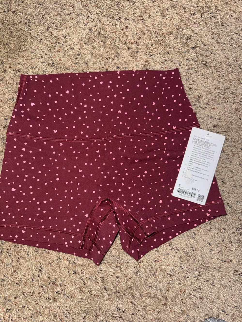 lululemon athletica Burgundy Bike Shorts with Pink Dot & Heart Print